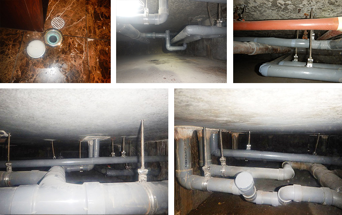 【写真】地下ピット内配管の吊り直しおよび修繕工事