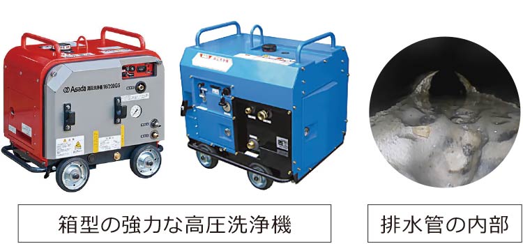 高圧洗浄機と排水管の内部