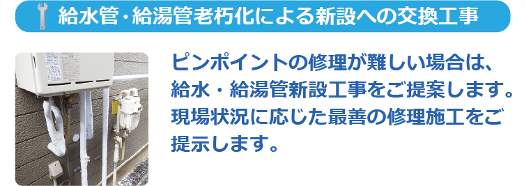 給水管・給油管老朽化による新設への交換工事