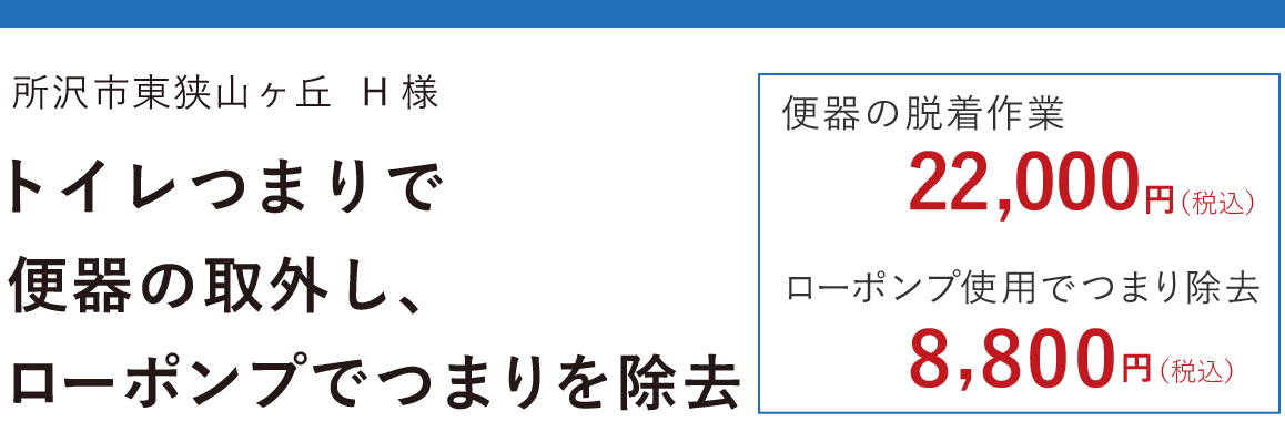 トイレつまりで便器の取り外し、ローポンプでつまりを除去 所沢市東狭間山ヶ丘 便器の脱着作業22000円(税込) ローポンプを使用してのつまり除去 8800円(税込)
