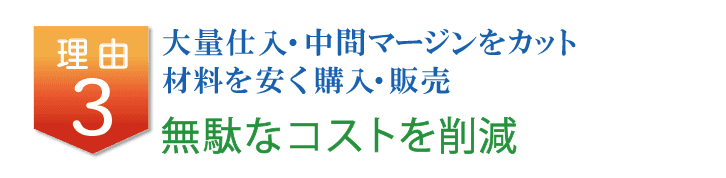 理由3-大量仕入・中間マージンをカット 材料を安く購入・販売 無駄なコストを削減